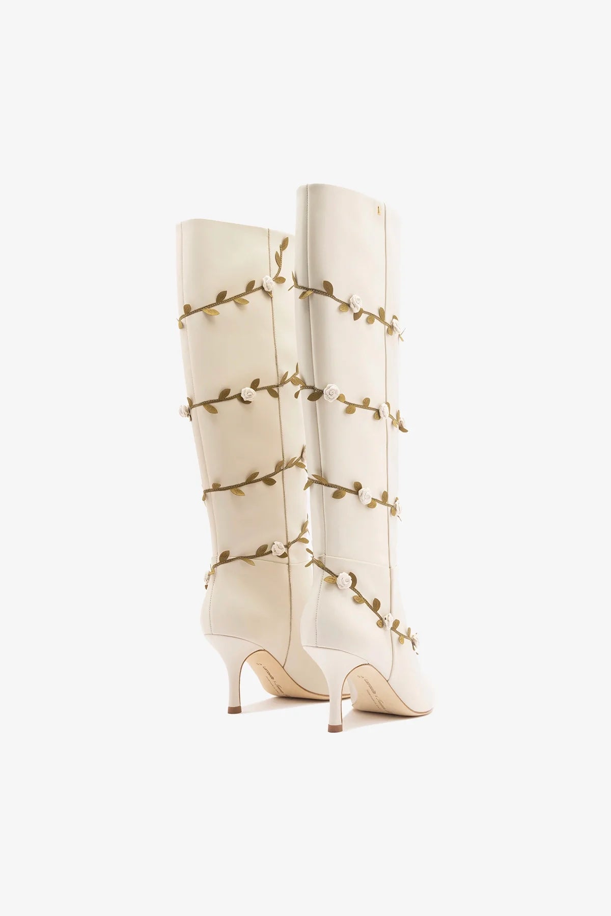 Larroudé x Tanner Fletcher: Kate Mid Rose Vines Boot Ivory Leather