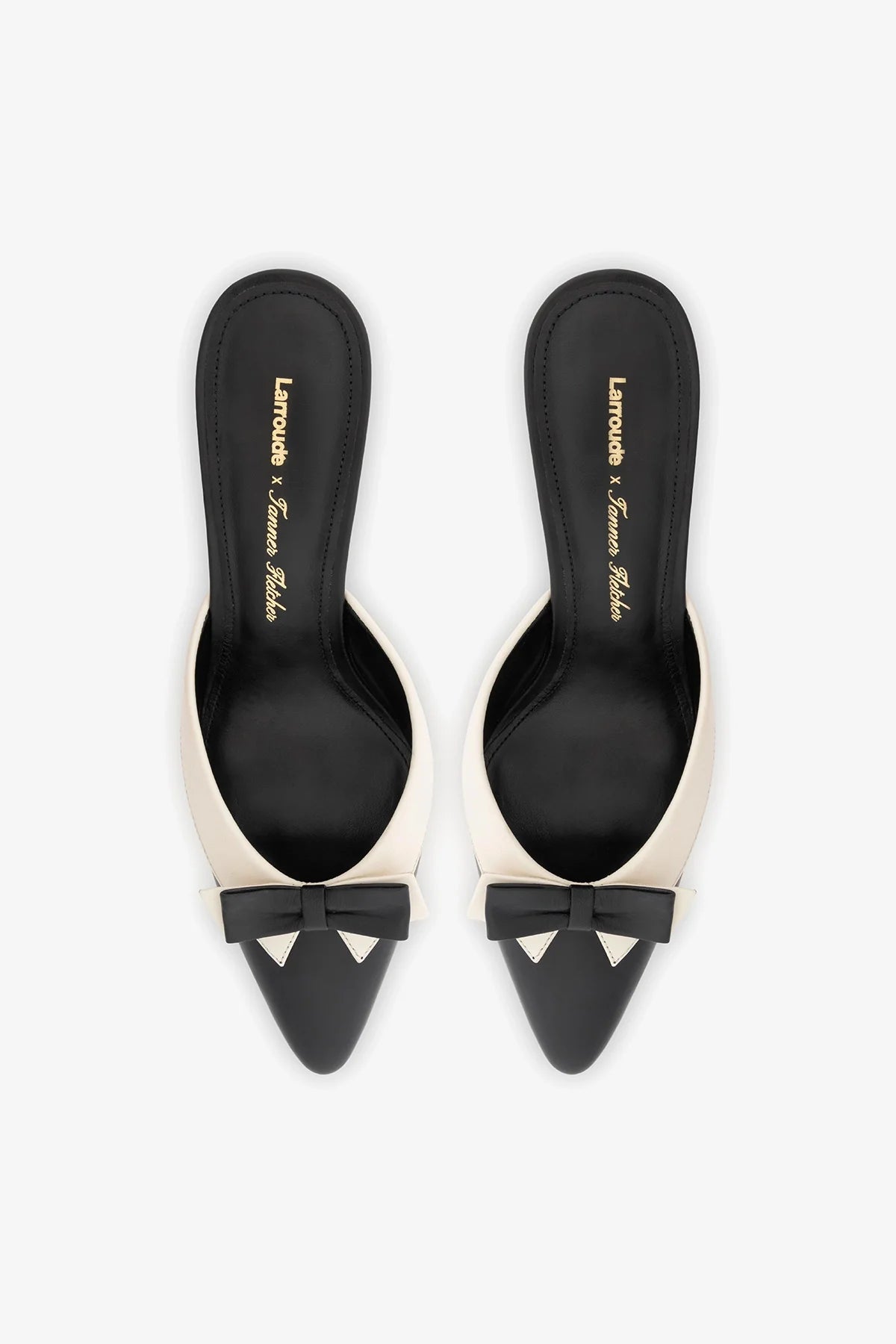 Larroudé x Tanner Fletcher: Elle Tuxedo Mule Black and Ivory Leather