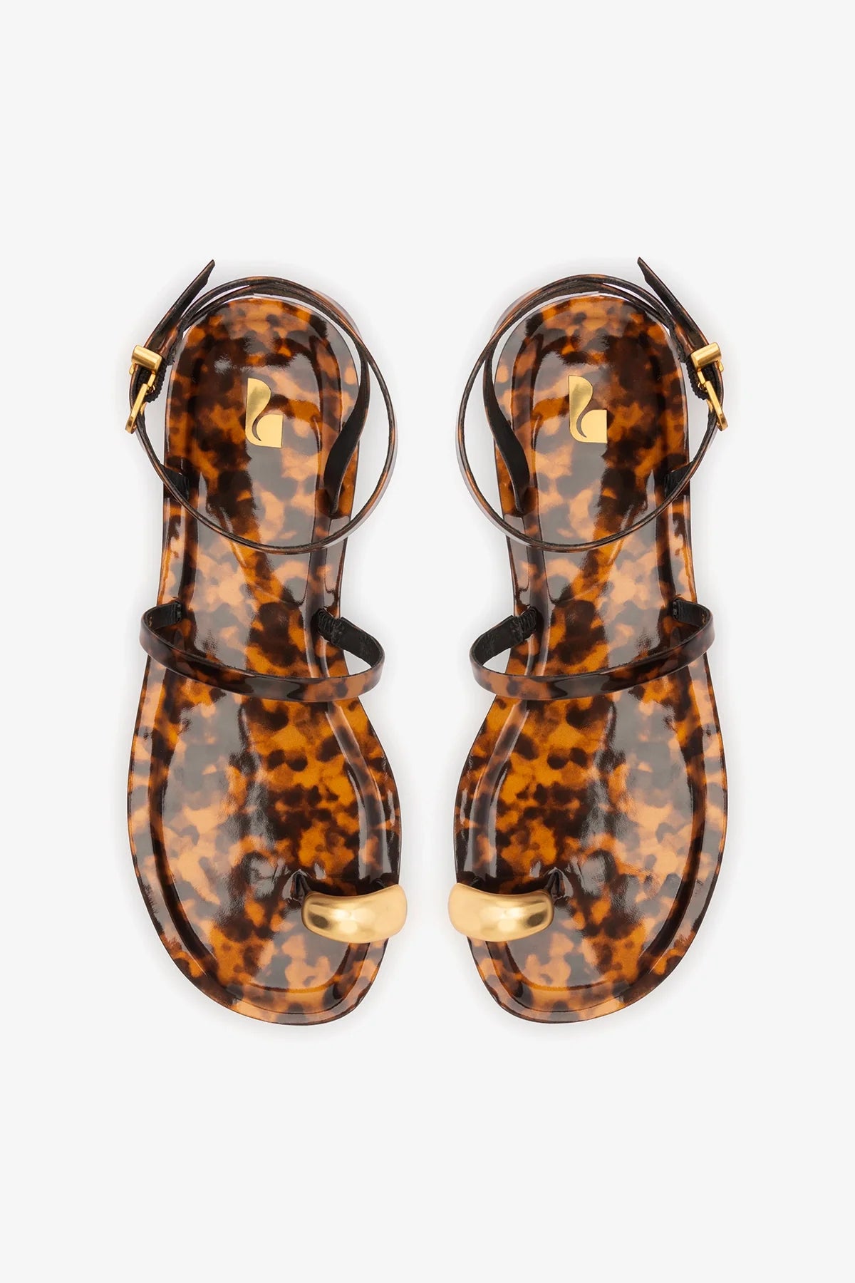 Biarritz Flat Sandal Tortoise Leather