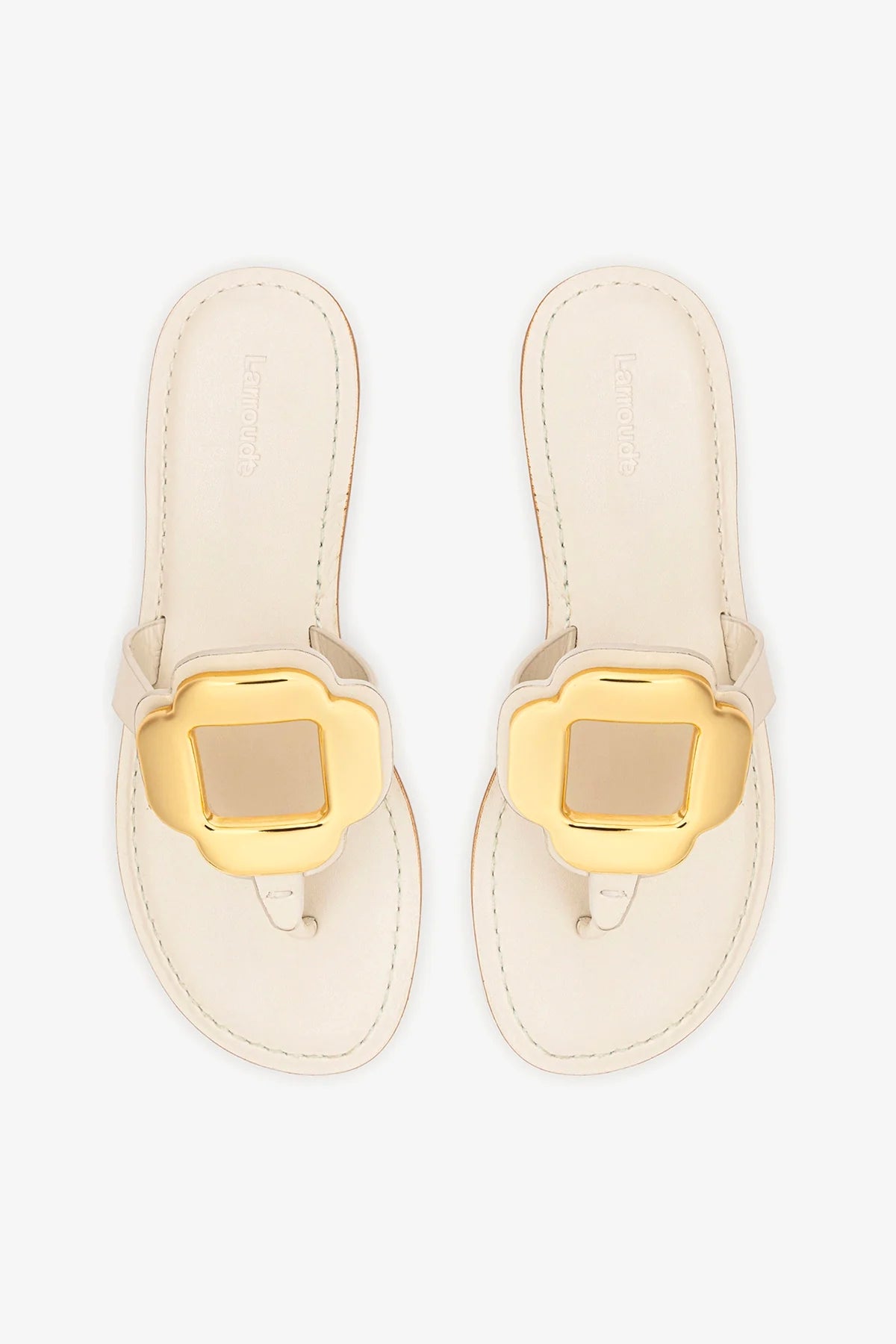 Margherita Thong Sandal in Ivory Leather and Gold Hardware