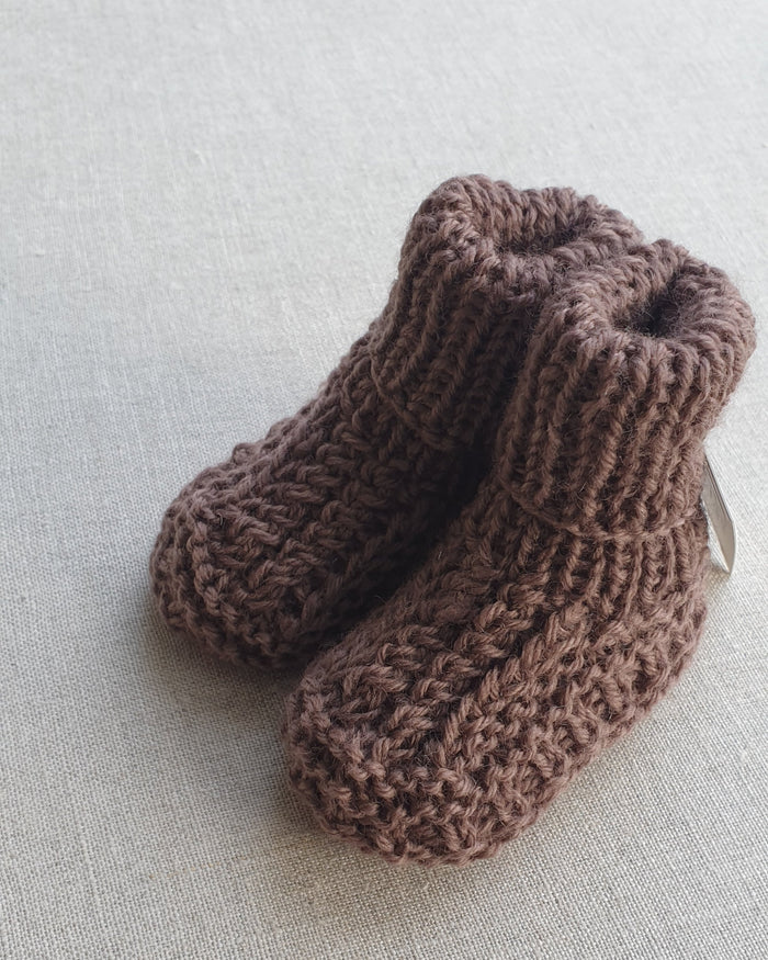 Knitted by Nana Cuffed Booties Truffle