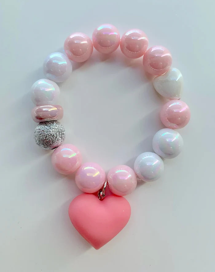 Red Bobble Pink Heart Bracelet