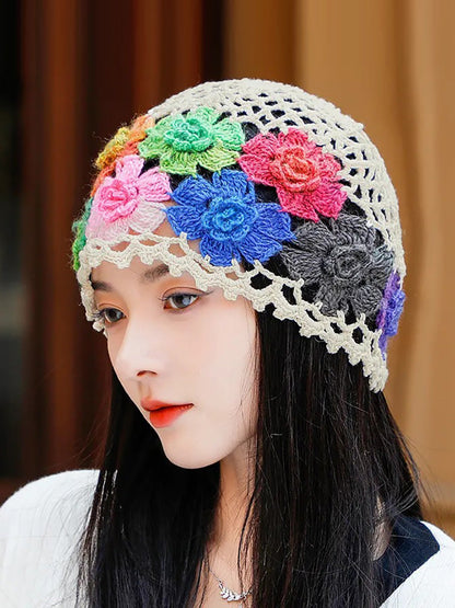 女士藝術彩色花朵針織帽