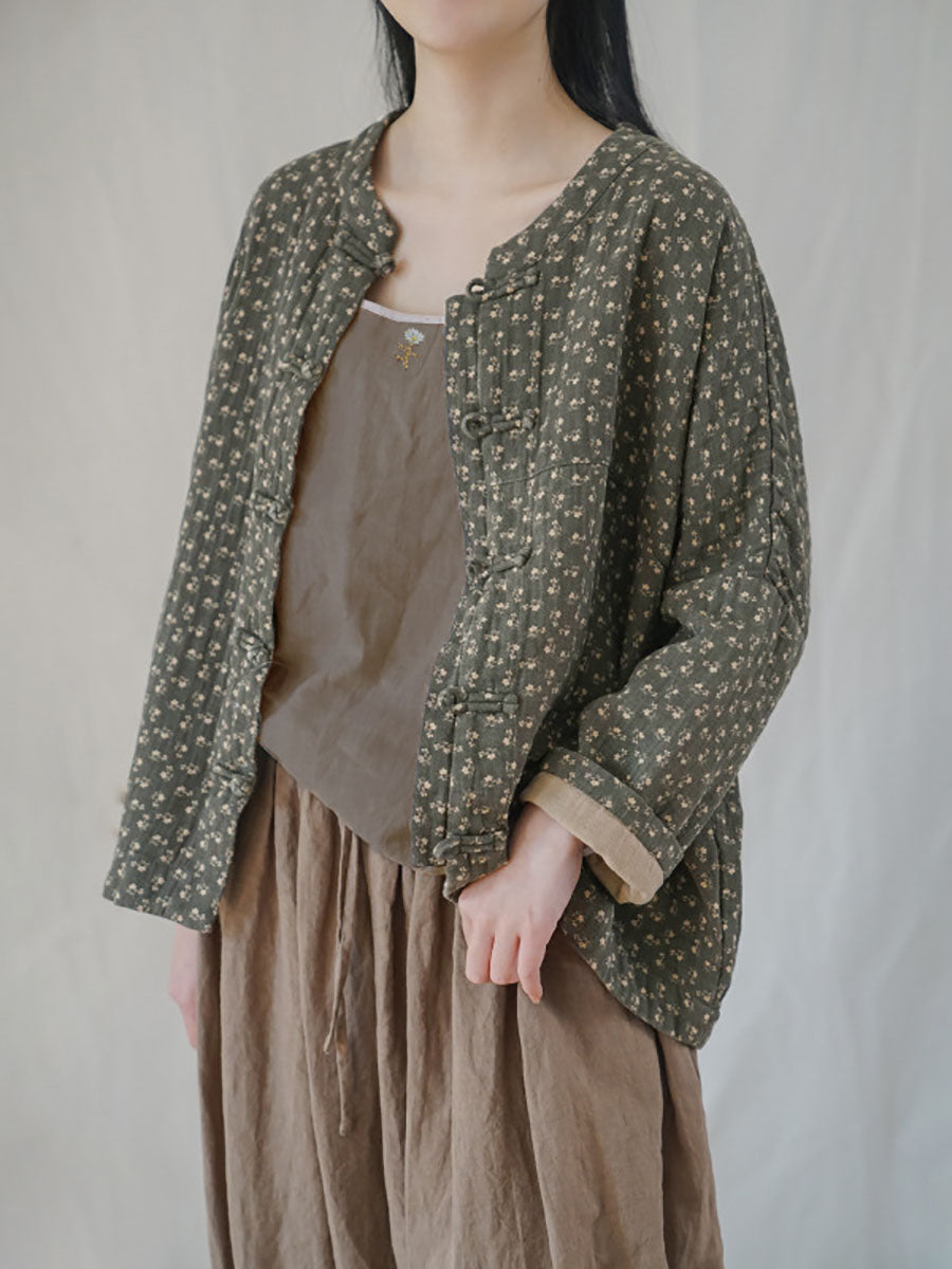 女款民族秋季花卉系扣棉大衣