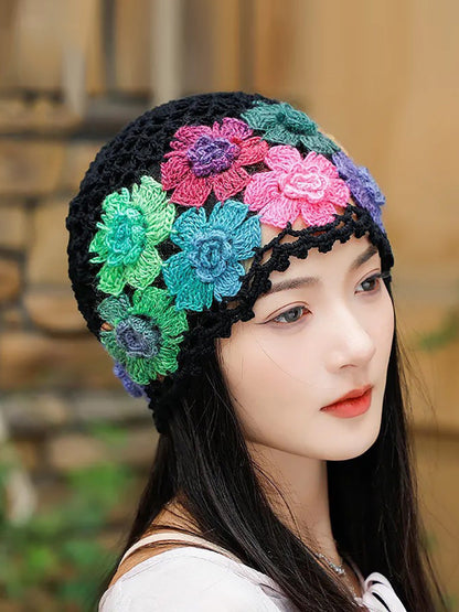 女士藝術彩色花朵針織帽
