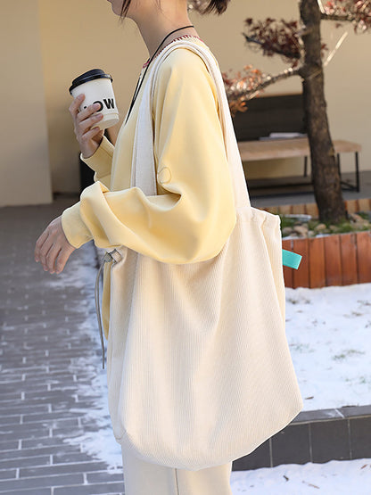 休閒純色燈芯絨單肩包