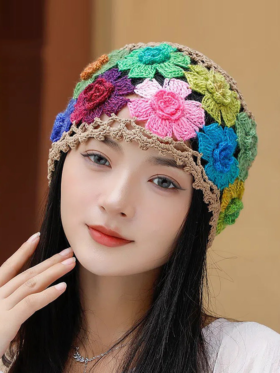 女士藝術彩色花朵針織帽