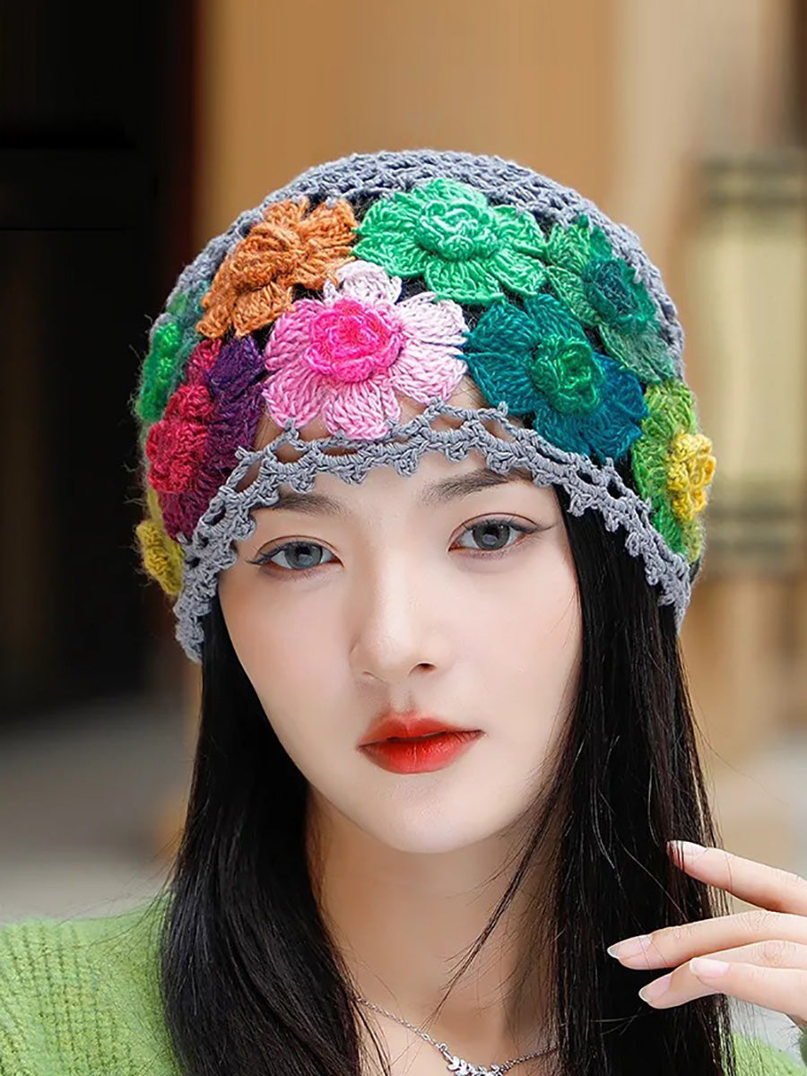 女士藝術彩色花朵針織帽