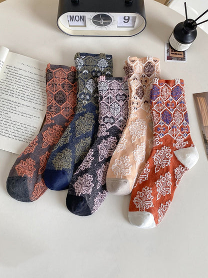 5 雙女士藝術花卉提花棉襪