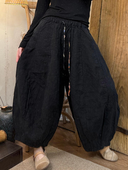 女士春季純色亞麻哈倫褲