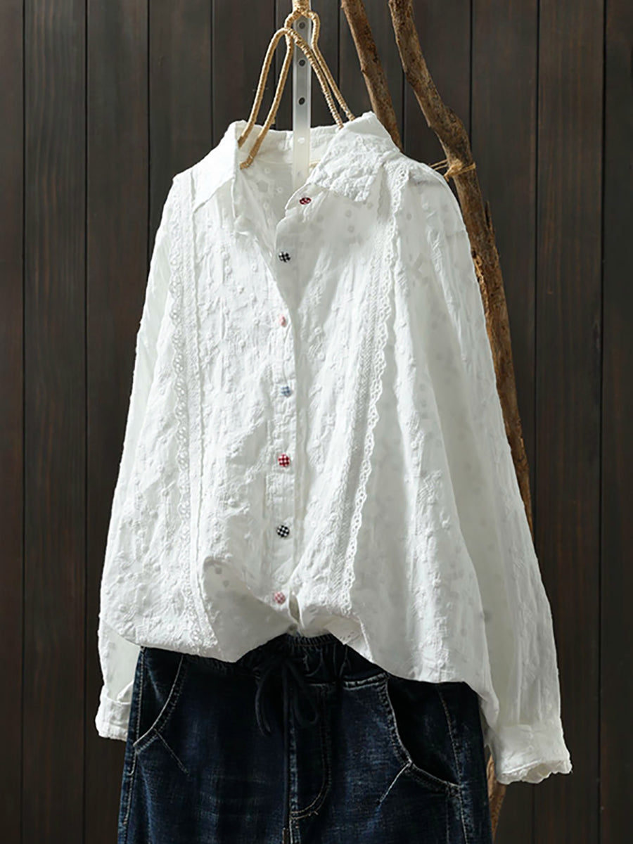女士春季藝術刺繡純棉襯衫