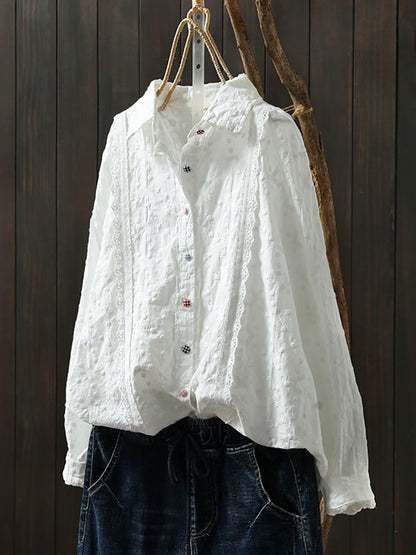 女士春季藝術刺繡純棉襯衫