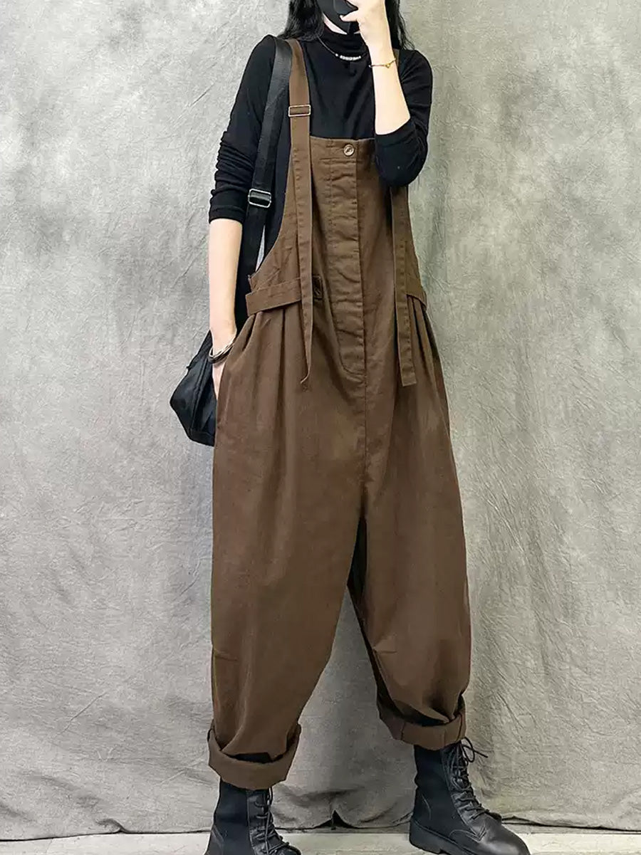 女士夏季休閒純色棉質連身褲