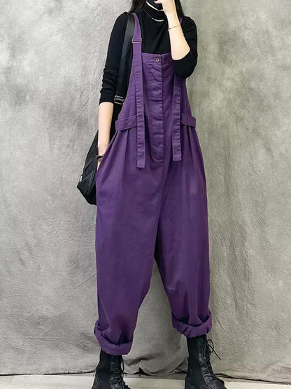 女士夏季休閒純色棉質連身褲
