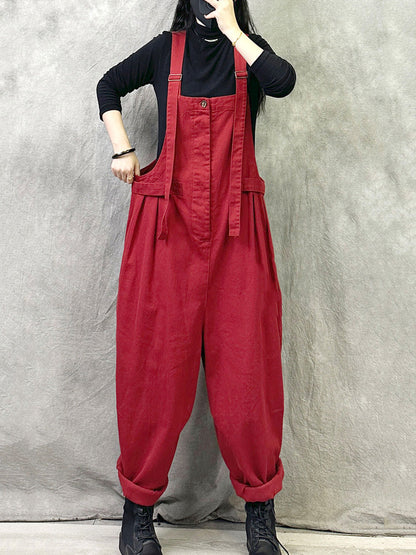 女士夏季休閒純色棉質連身褲