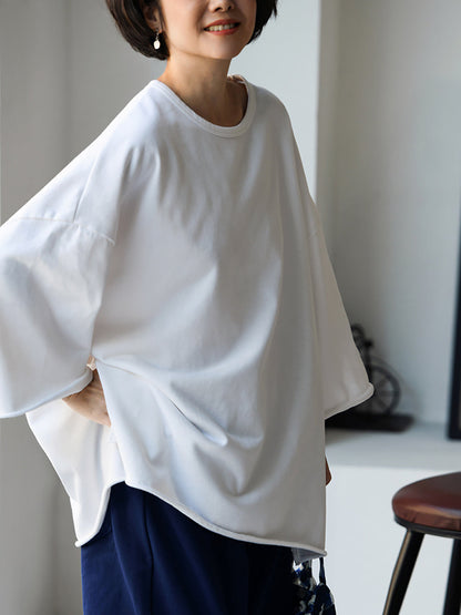 女士夏季休閒純色圓領棉質襯衫