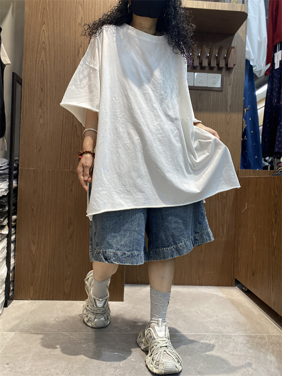女士夏季休閒純色圓領棉質襯衫