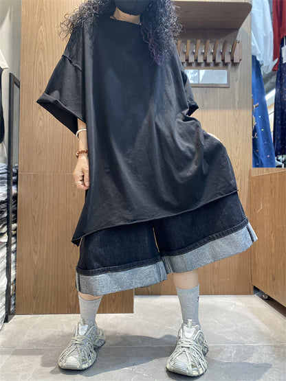 女士夏季休閒純色圓領棉質襯衫