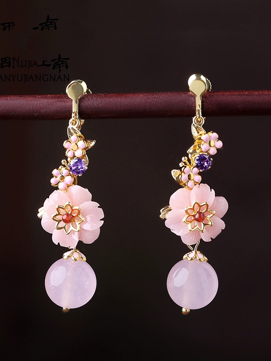 女士藝術花玉 S925 銀耳環