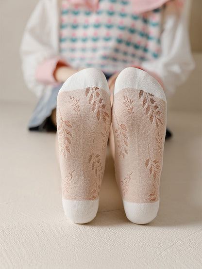 5雙女士夏季樹葉棉襪