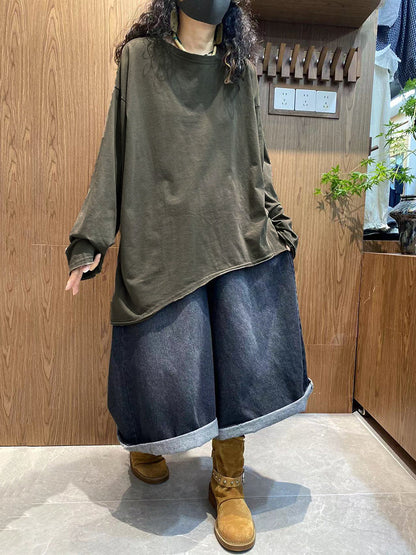 女士秋季休閒純色100%純棉圓領襯衫