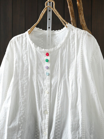 女士夏季藝術刺繡100%純棉襯衫