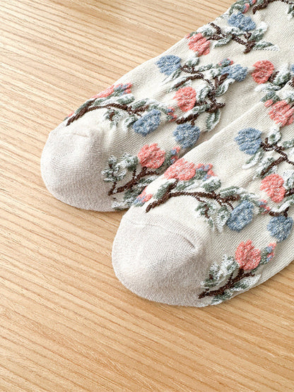 5雙女士藝術花卉提花棉襪