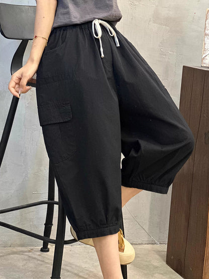女士夏季休閒純色棉質哈倫褲