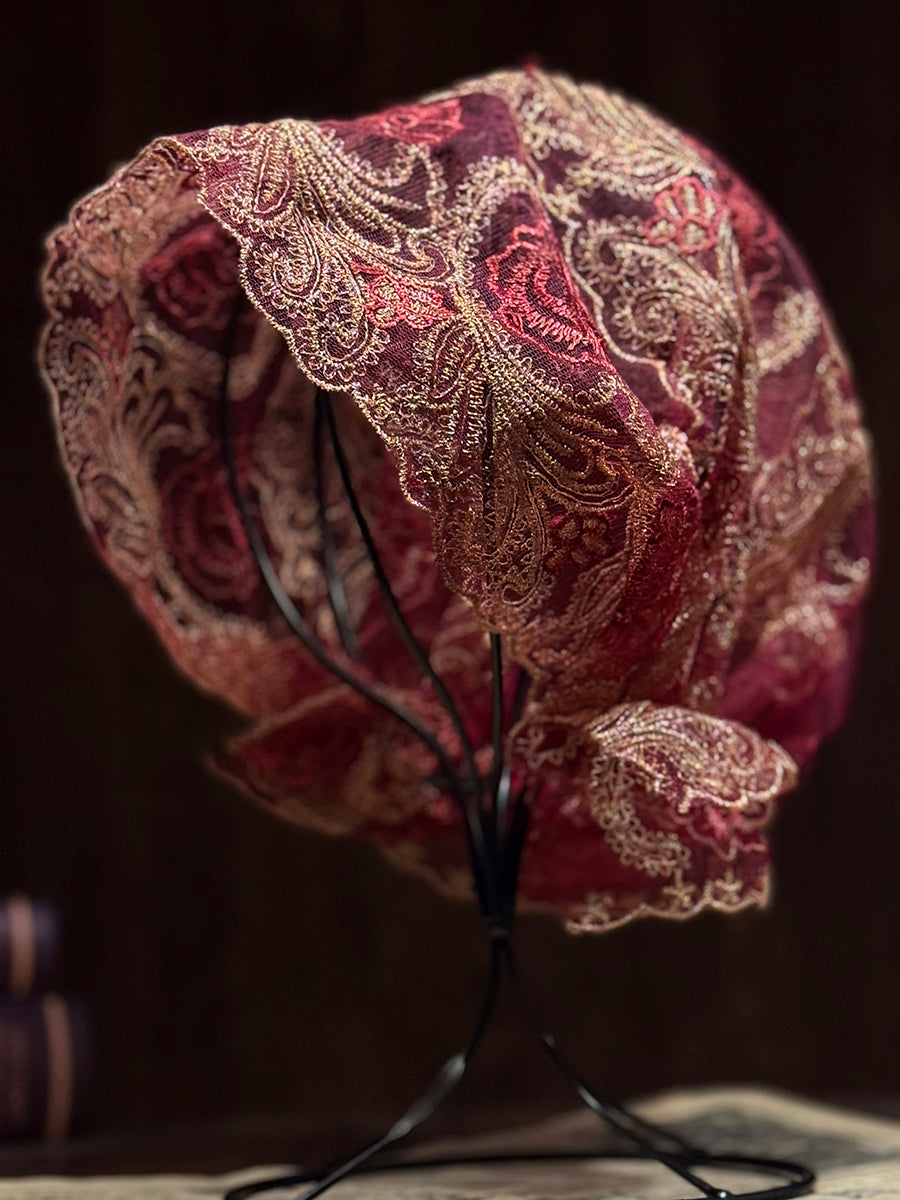 女士藝術刺繡蕾絲寬鬆針織帽