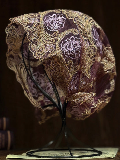 女士藝術刺繡蕾絲寬鬆針織帽