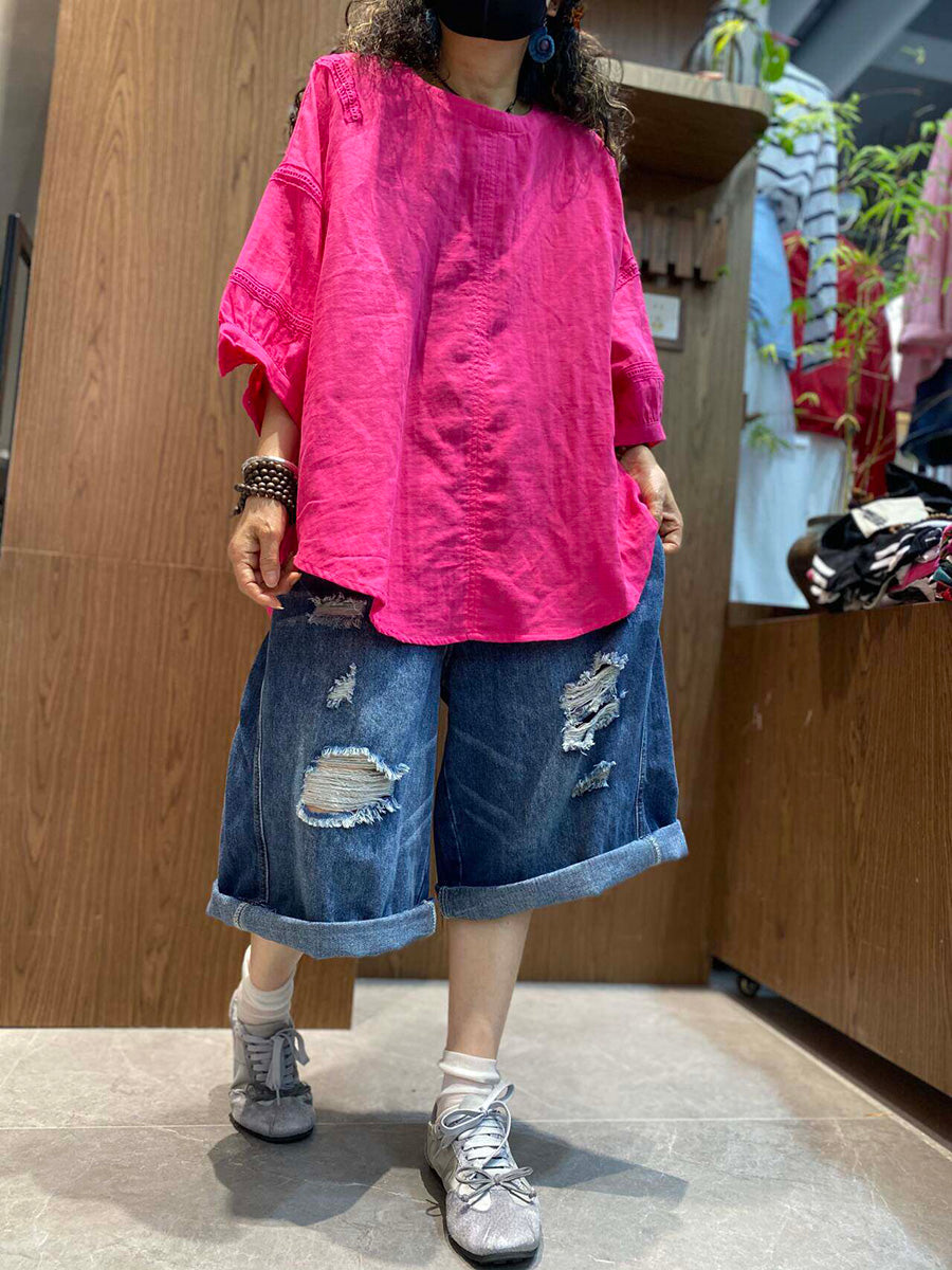 女士夏季休閒純色圓領T卹