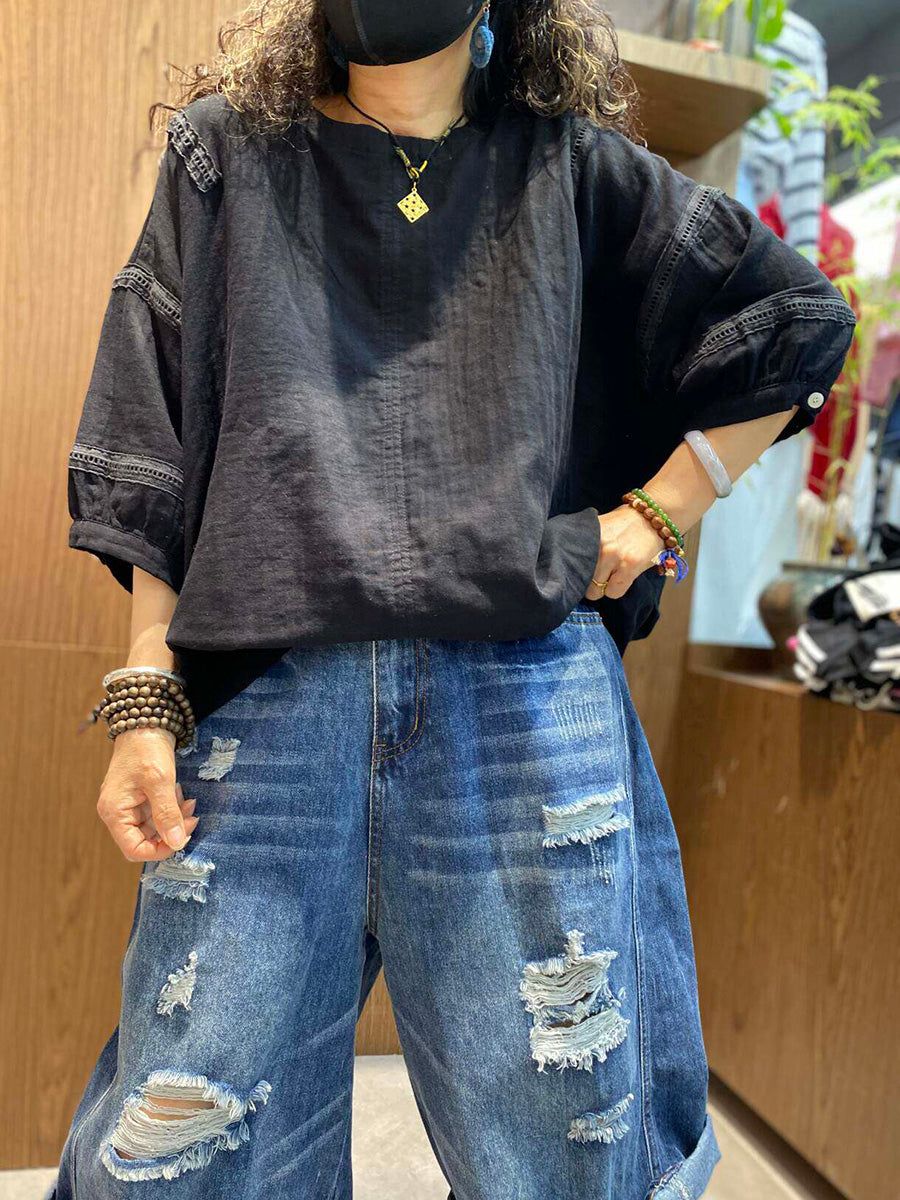 女士夏季休閒純色圓領T卹
