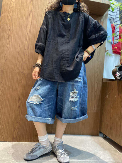 女士夏季休閒純色圓領T卹