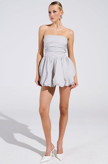 A STROLL DOWN SOHO PINSTRIPED MINI DRESS
