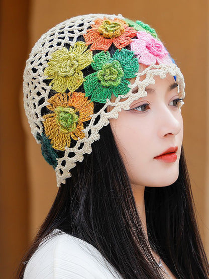 女士藝術彩色花朵針織帽