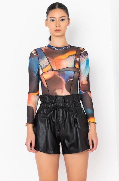 3 SWIRL MESH LONG BODYSUIT