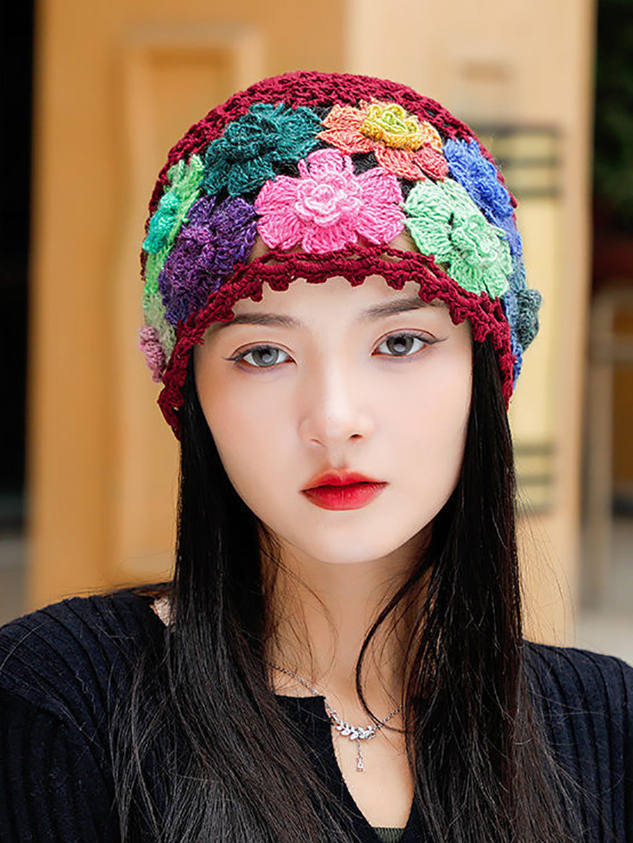 女士藝術彩色花朵針織帽
