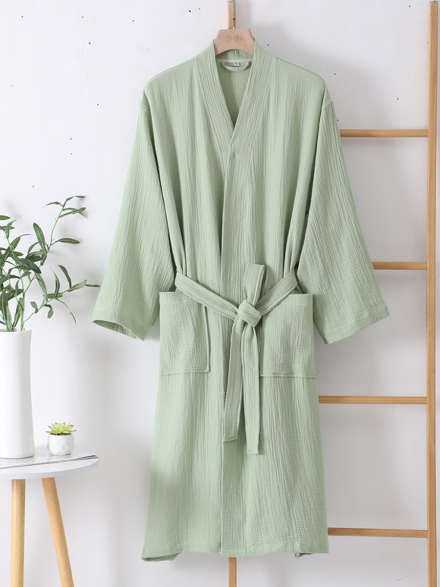 夏季男女通用純棉華夫格浴袍