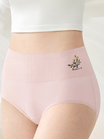 4件式女士藝術花卉刺繡高腰內褲
