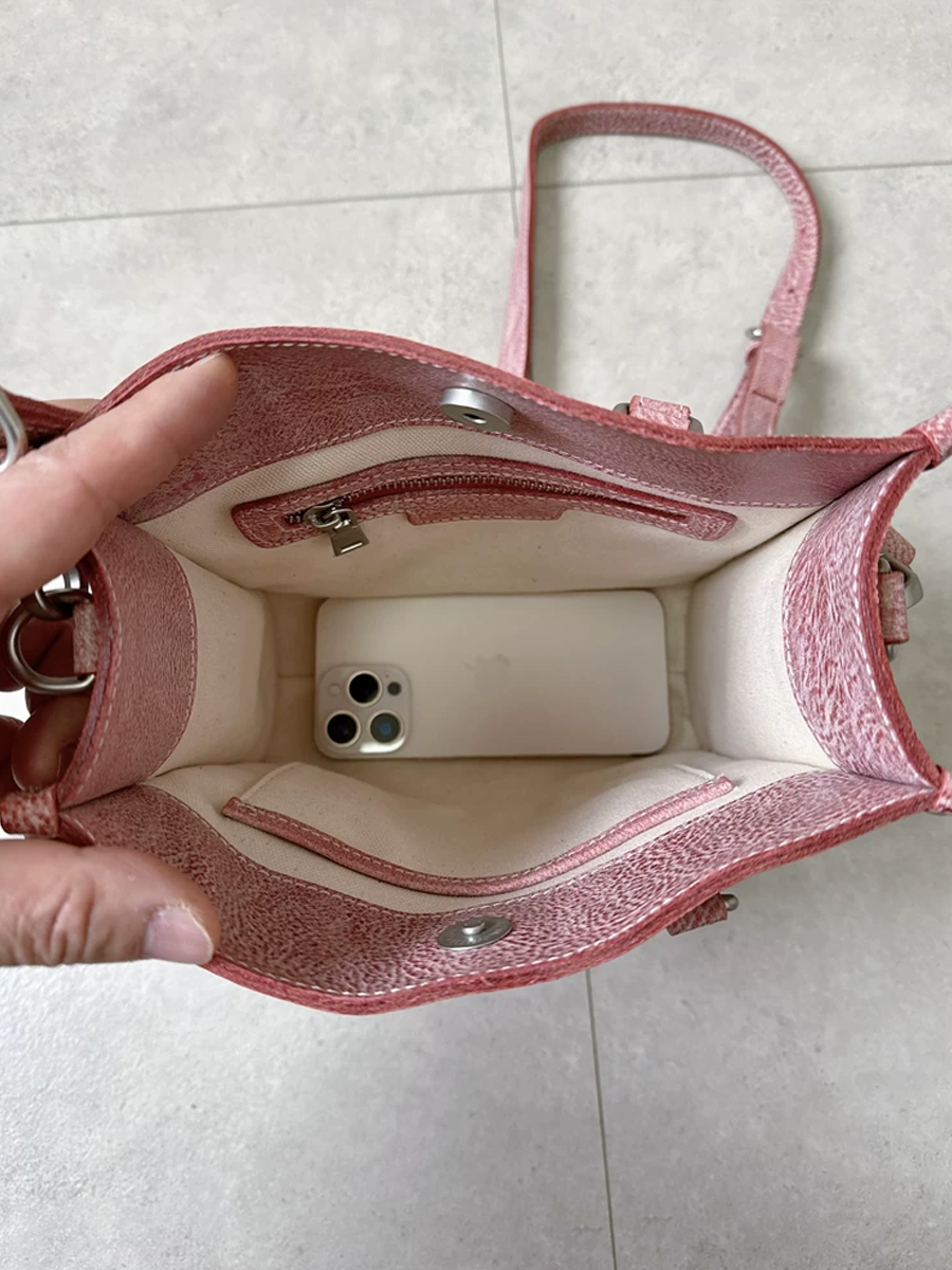 復古霧蠟牛皮手提包