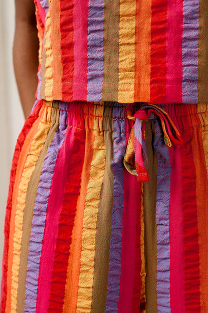Norris - Wide Leg Cotton Trousers in Wide Rainbow Stripe