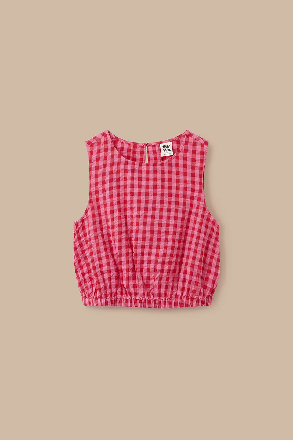 Lumi - Cotton Cropped Woven Top in Pink & Red Check