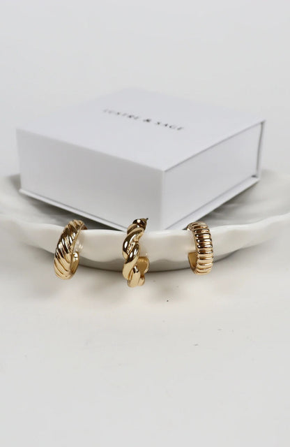 Asher Earrings 3 Pack Gold
