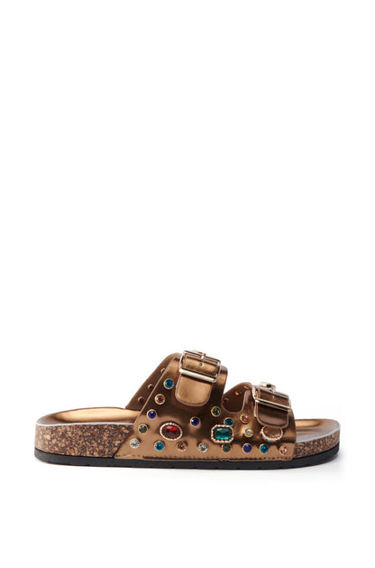 AKIRA BAYLEAVES BRONZE SLIP ON FLAT SANDAL