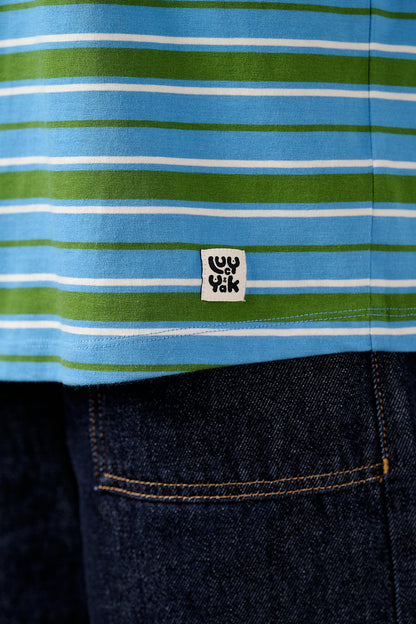 Benny - Oversized Cotton T-Shirt in Green & Blue Stripe