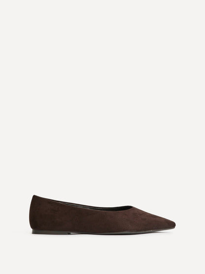 Candid Wide Fit Brown Pointed Toe Ballet Flats
