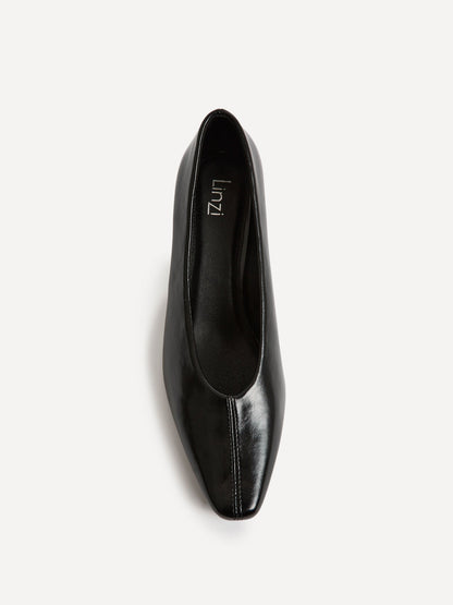 Delaney Black Faux Leather Square Toe Court Heels