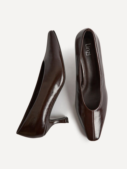 Delaney Brown Faux Leather Square Toe Court Heels