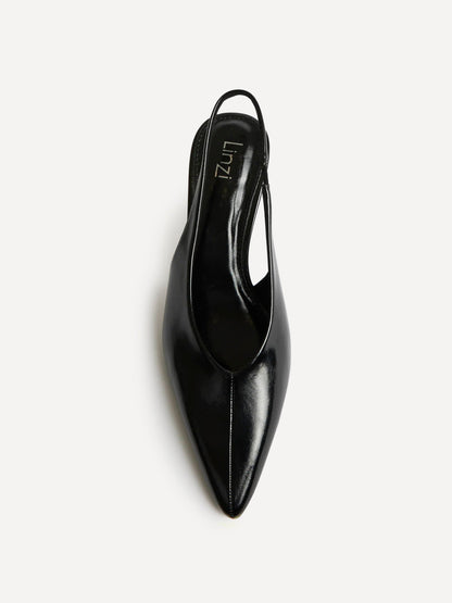 Eliza Black Faux Leather Court Heels