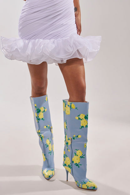 AKIRA GOLD GARLAND BLUE FLORAL BOOT